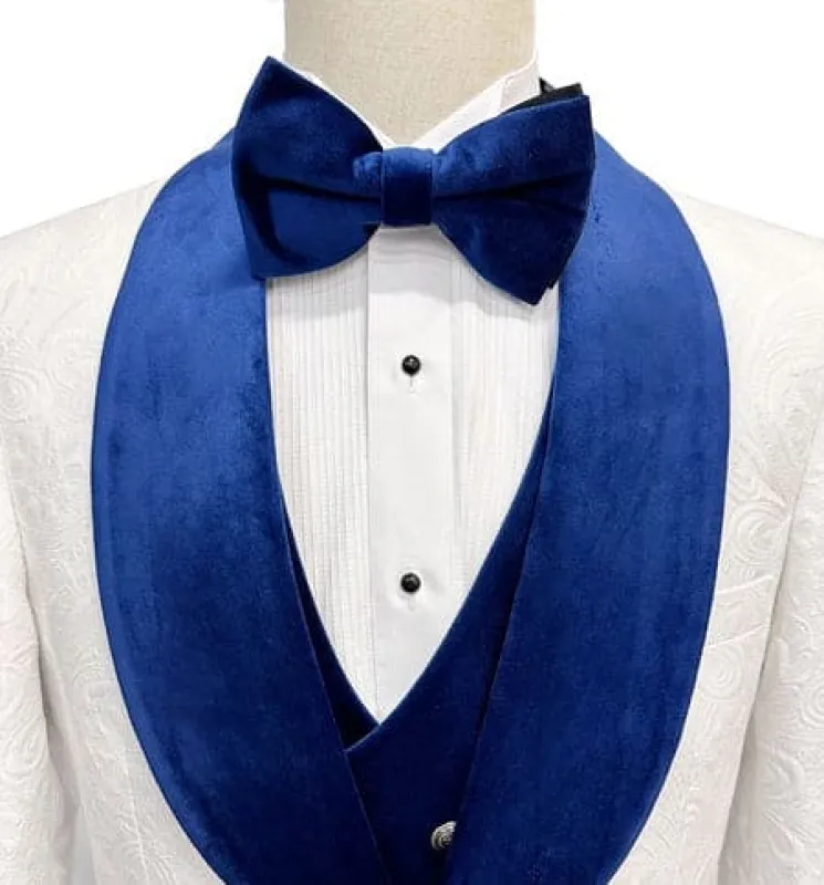 Mazari Met Vested Modern Fit 4 Pc Tuxedo Suit - White Royal Blue sold by Alberto Nardoni