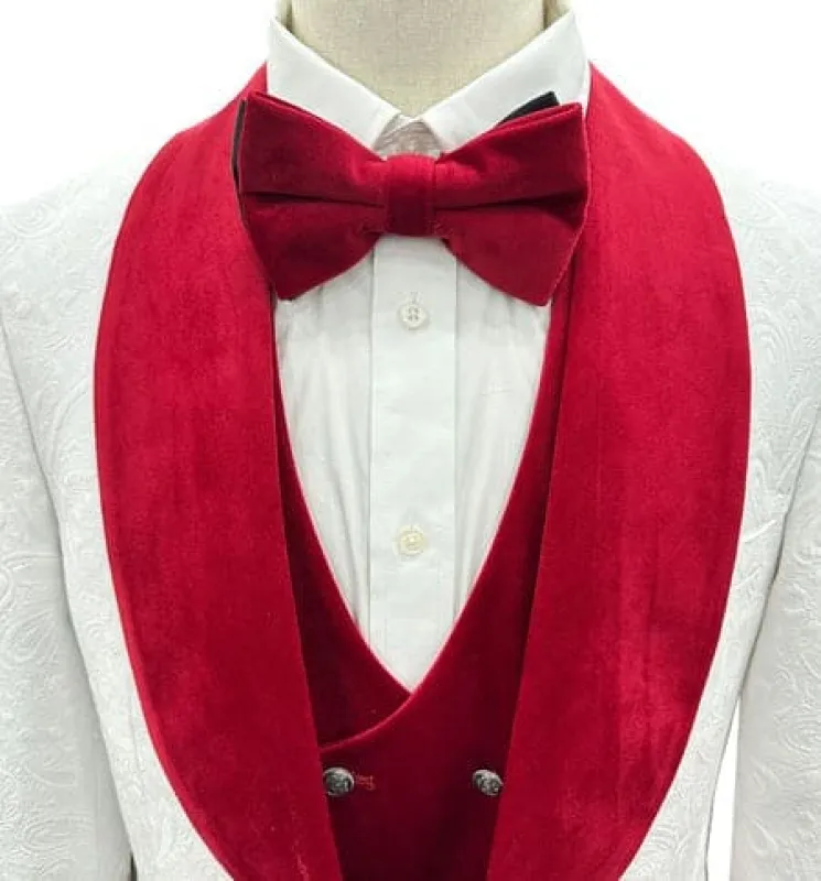 Mazari Met Vested Modern Fit 4 Pc Tuxedo Suit - White Red sold by Alberto Nardoni