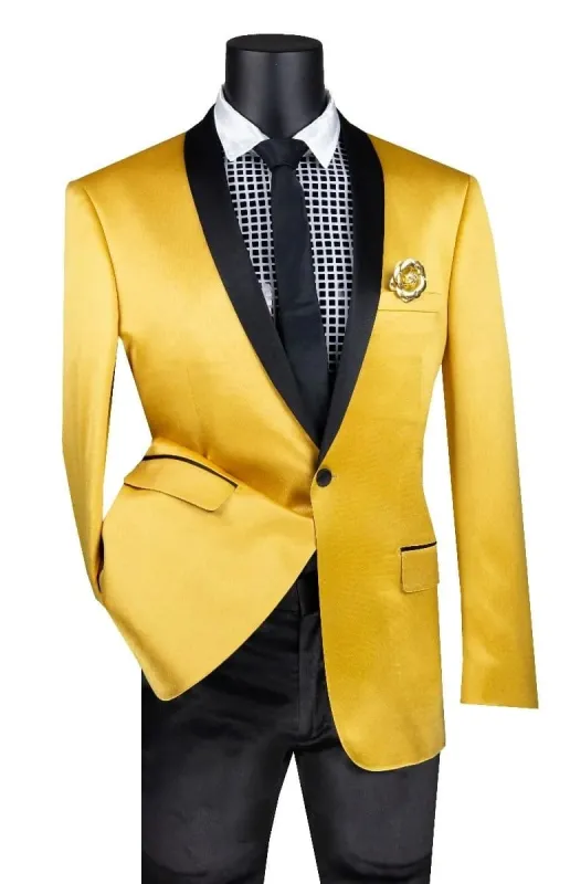Shiny Suit - Sharkskin Tuxedo - Bright Color Gold and Mustard Tuxedo Perfect For Wedding or Prom made by Alberto Nardoni