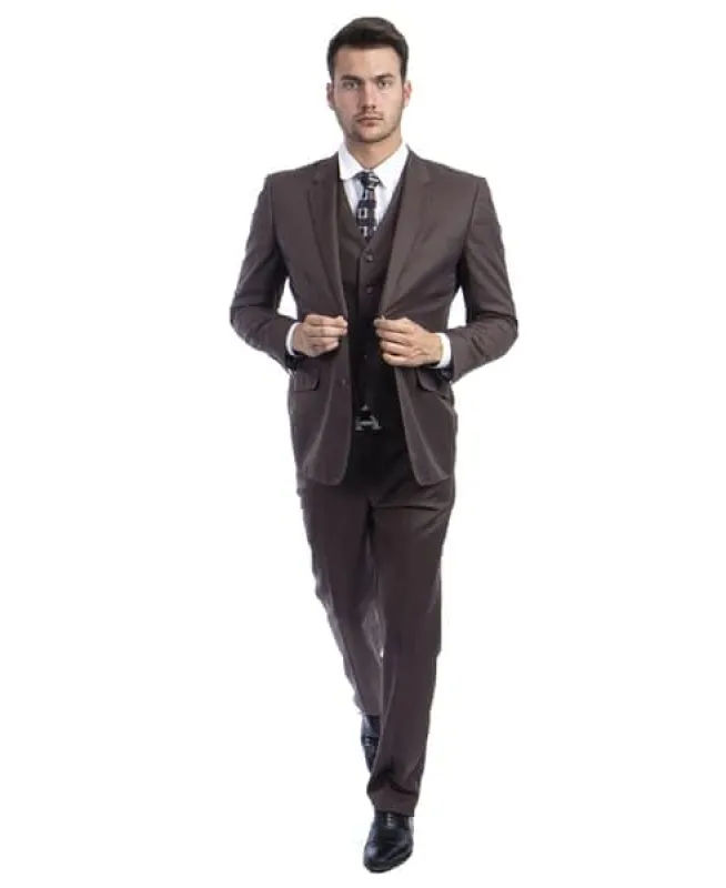 Cocoa Wool Modern Fit 3 Piece  2 Button  Suit made by Alberto Nardoni