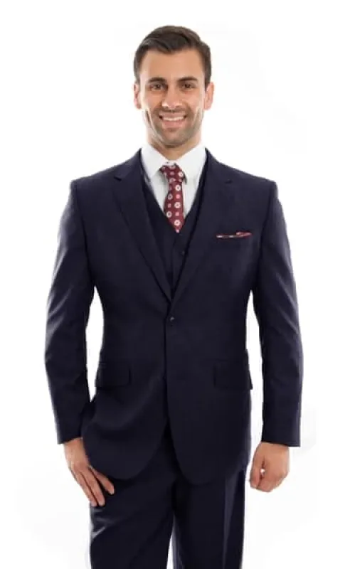 Navy Wool Modern Fit 3 Piece  2 Button  Suit made by Alberto Nardoni