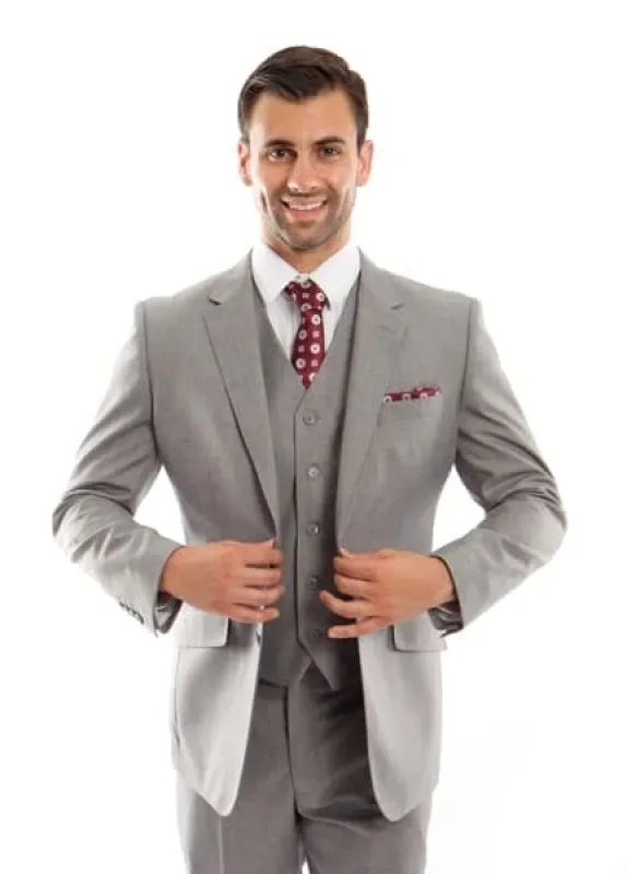 Grey Wool Modern Fit 3 Piece Suit made by Alberto Nardoni
