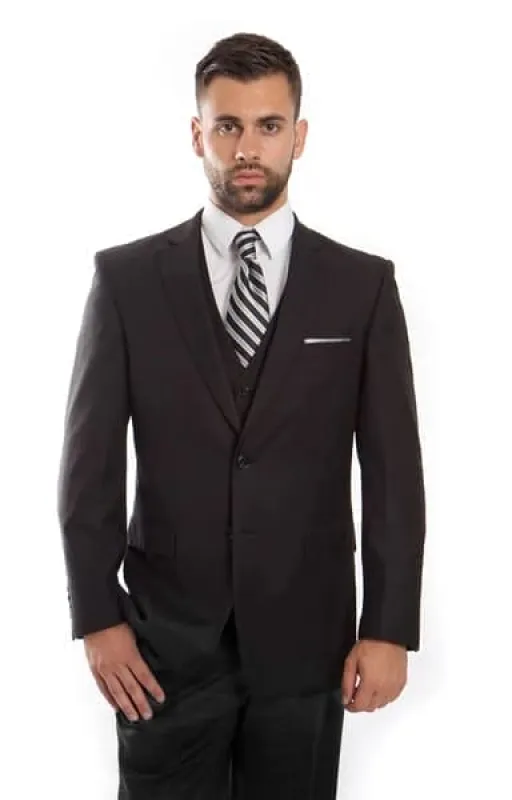 Charcoal Wool Windowpane 2 Button Vested Suit sold by Alberto Nardoni