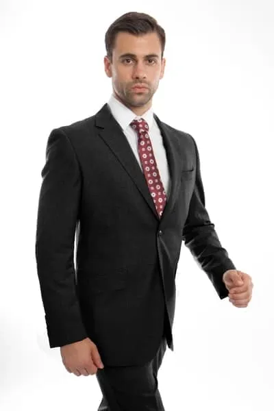 Black Wool Twill Modern Fit 2 Button Suit sold by Alberto Nardoni