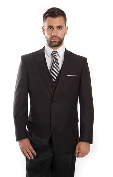 Charcoal Wool Windowpane Vested Suit sold by Alberto Nardoni