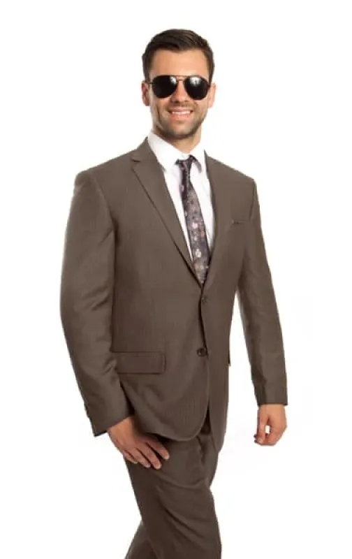 Taupe 100% Wool Stripe  2 Button  Suit sold by Alberto Nardoni