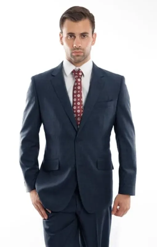 Indigo Blue Wool Twill Modern Fit 2 Button Suit sold by Alberto Nardoni