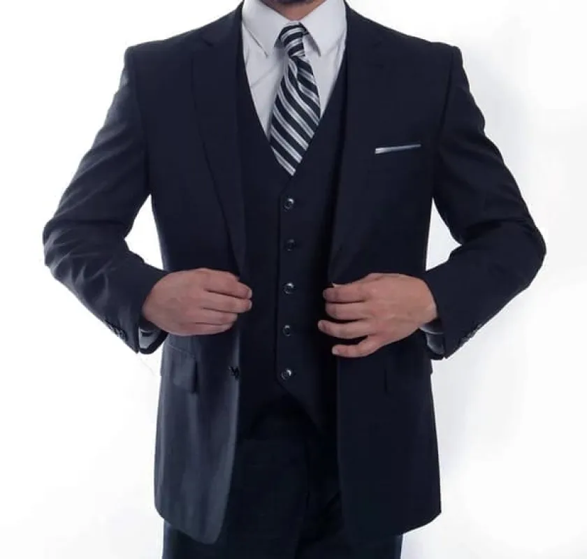 Navy Wool Windowpane Vested 2 Button Suit made by Alberto Nardoni