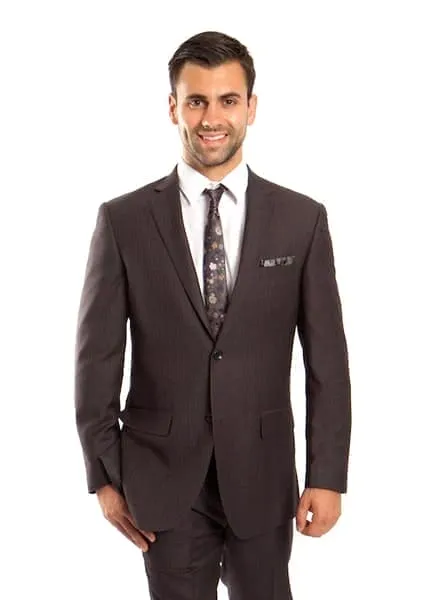 Grey 100% Wool Stripe 2 Button Suit sold by Alberto Nardoni