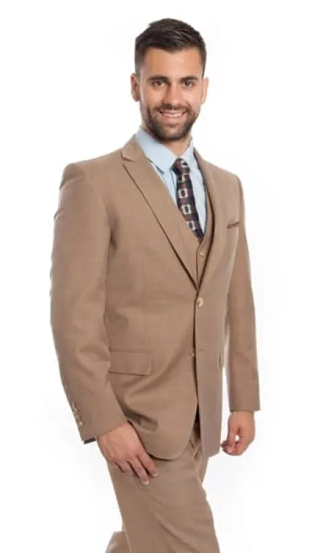 Tan Italian Wool Windowpane Vested  2 Button  Suit sold by Alberto Nardoni