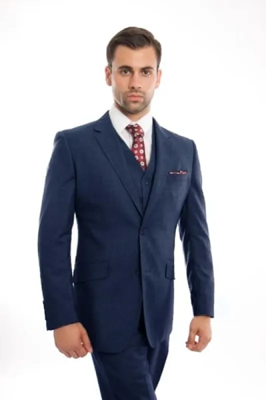 Indigo Blue Wool Modern Fit 3 Piece  Wool Suit made by Alberto Nardoni
