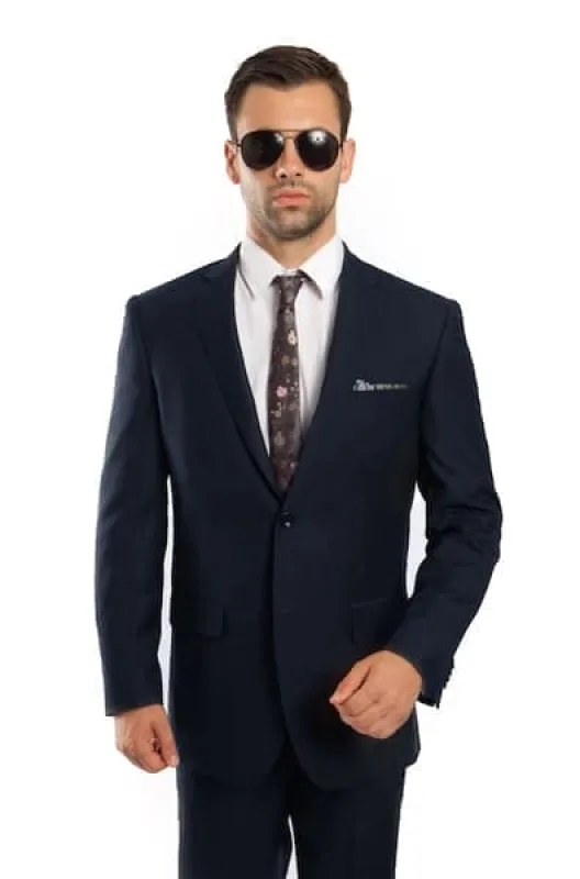 Navy 100% Wool Stripe 2 Button Suit made by Alberto Nardoni