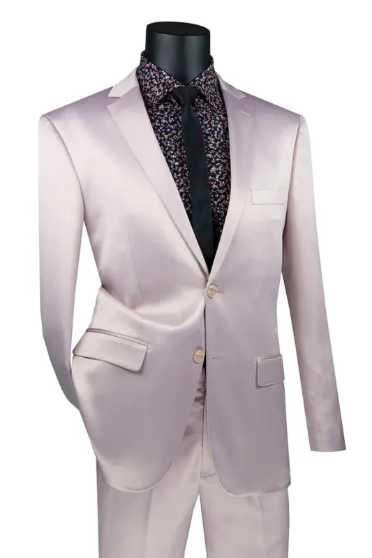 Men's Slim Fit Shiny Satin Prom & Wedding Sharkskin Blush Pink Suit sold by Alberto Nardoni