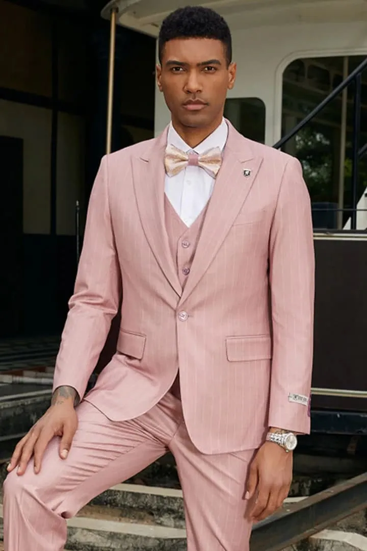Men's Stacy Adams One Button Vested Modern Pinstripe Rose Pink Suit sold by Alberto Nardoni product image thumbnail 3