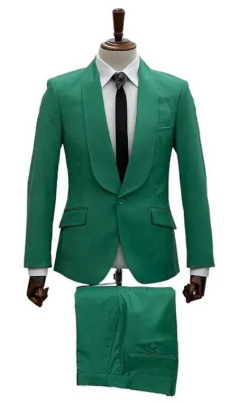 Emerald Green Tuxedo - Kelly Green Tuxedo - Aguesta Green Tuxedo Shawl Collar Single Button sold by Alberto Nardoni