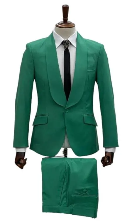 Emerald Green Tuxedo - Kelly Green Tuxedo - Aguesta Green Tuxedo Shawl Collar Single Button sold by Alberto Nardoni