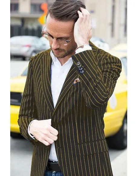 Pinstripe Blazer for Men - Bold Pinstripe Sport Jacket Perfect for Casual or Dressy in Black And Gold sold by Alberto Nardoni
