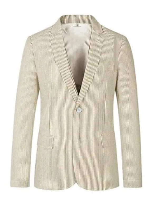 Pinstripe Blazer for Men - Bold Pinstripe Sport Jacket Perfect for Casual or Dressy in Beige sold by Alberto Nardoni