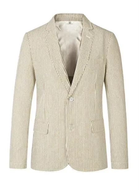 Pinstripe Blazer for Men - Bold Pinstripe Sport Jacket Perfect for Casual or Dressy in Beige sold by Alberto Nardoni