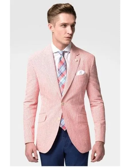 Pinstripe Blazer for Men - Bold Pinstripe Sport Jacket Perfect for Casual or Dressy in Red sold by Alberto Nardoni