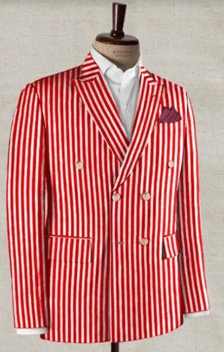 Pinstripe Blazer for Men - Bold Pinstripe Sport Jacket Perfect for Casual or Dressy in Red sold by Alberto Nardoni
