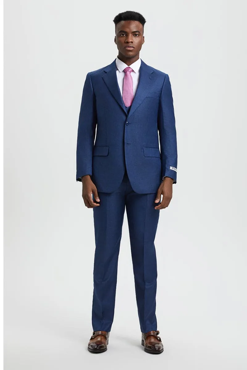 Mens Stacy Adams Suit -Stacy Adams Suit Men's Sharkskin Suit - Blue, Two Button Vested Design sold by Alberto Nardoni product image thumbnail 2