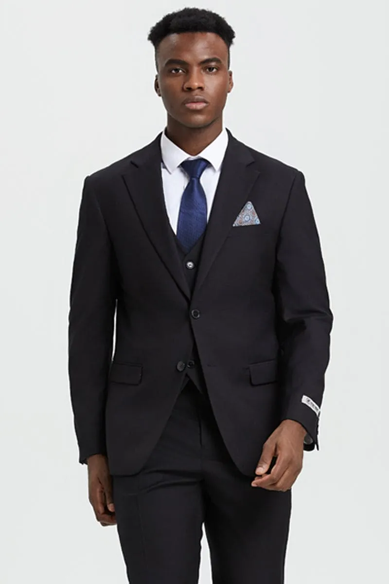 Mens Stacy Adams Suit - Stacy Adams Suit Men's Designer Two Button Vested Basic Suit - Black sold by Alberto Nardoni