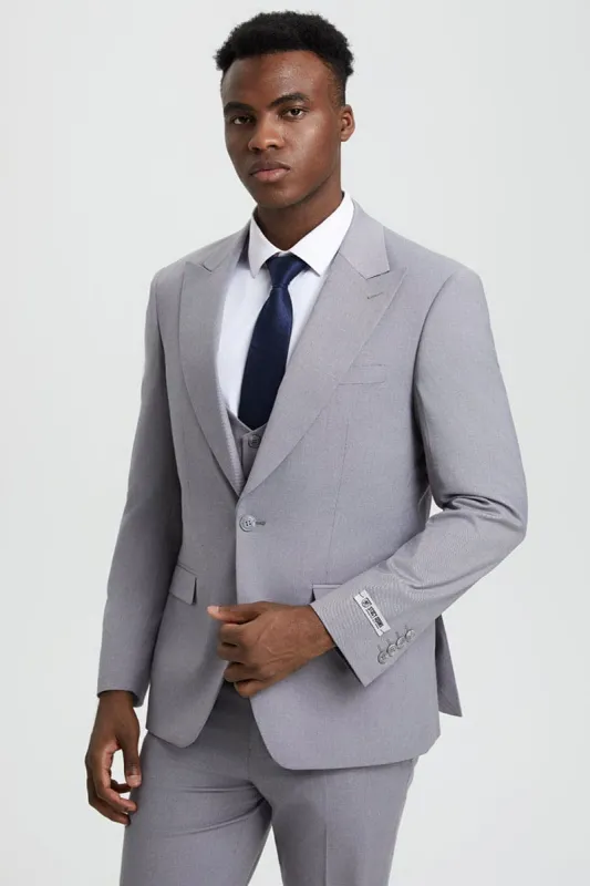Mens Stacy Adams Suit - Stacy Adams Suit Men's Designer Suit - Light Grey, Vested One Button Peak Lapel sold by Alberto Nardoni