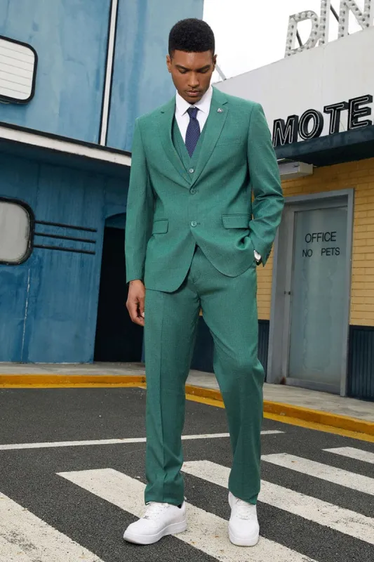 Mens Stacy Adams Suit - Stacy Adams Suit Men's Fancy Two-Button Vested Suit in Neon Teal Green made by Alberto Nardoni