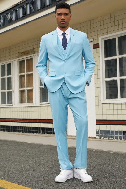 Mens Stacy Adams Suit - Stacy Adams Suit Men's Fancy Two-Button Vested Suit in Teal Green made by Alberto Nardoni