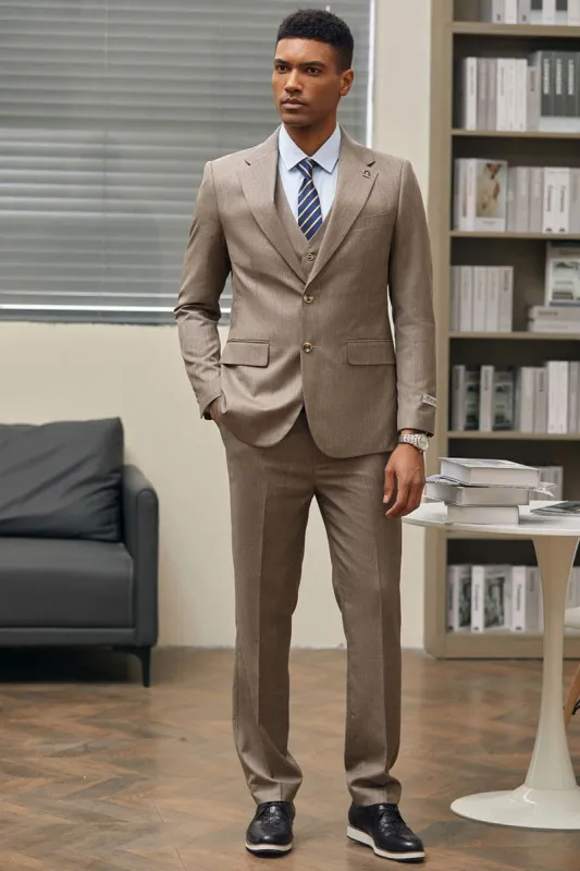 Mens Stacy Adams Suit - Stacy Adams Suit Men's Sharkskin Business Suit - Two Button Vested, Dark Tan sold by Alberto Nardoni