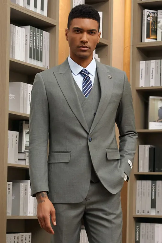 Mens Stacy Adams Suit - Stacy Adams Suit Men's Designer Suit - Vested One Button Peak Lapel in Dark Green made by Alberto Nardoni