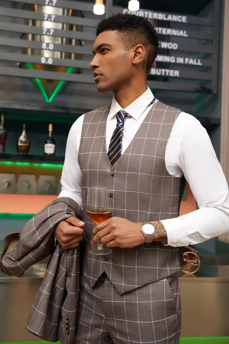 Mens Stacy Adams Suit -Stacy Adams Men's Modern Fit Suit - One Button Vested in Light Brown Windowpane Plaid sold by Alberto Nardoni product image thumbnail 3