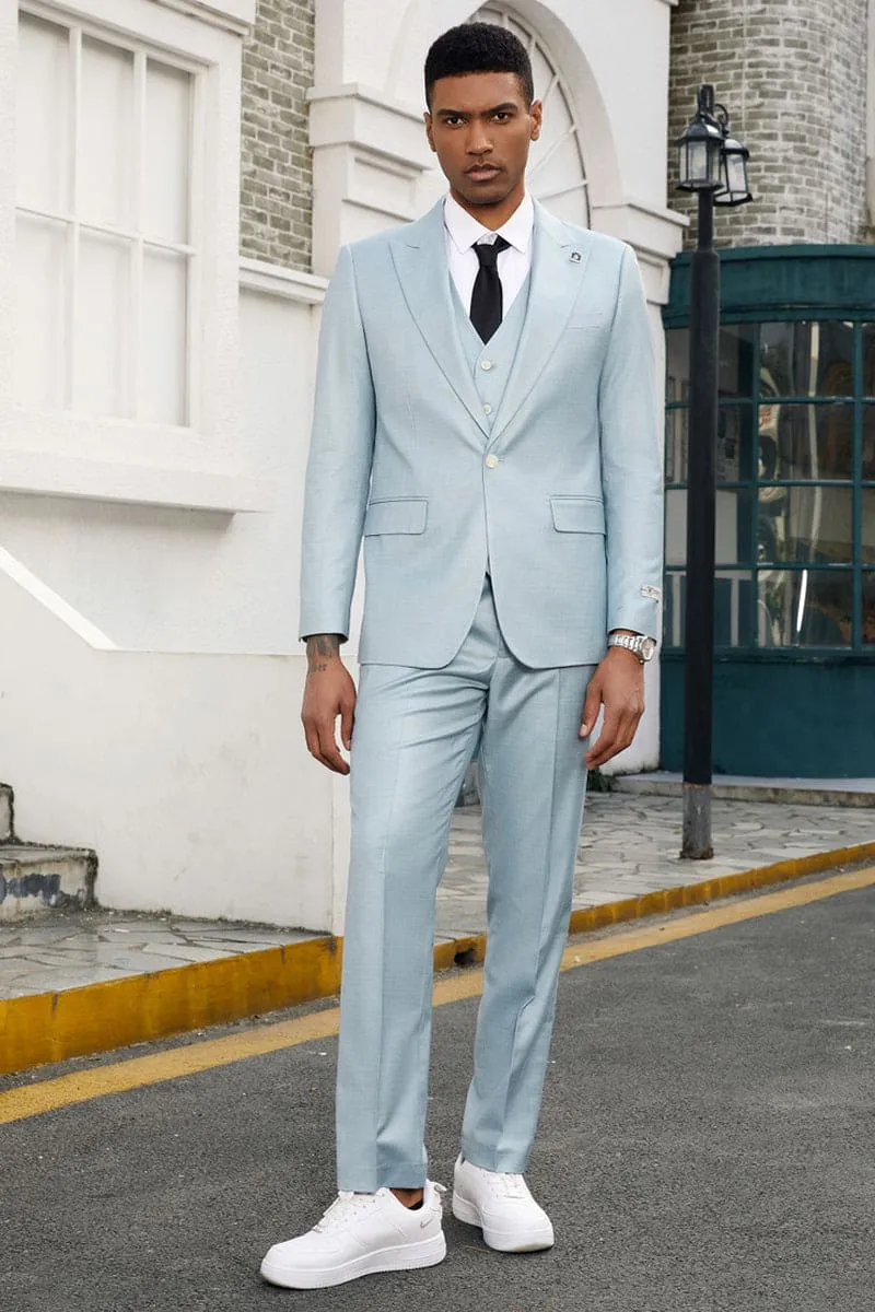 Mens Stacy Adams Suit - Stacy Adams Suit Men's Summer Suit - Sky Blue Vested Peak Lapel sold by Alberto Nardoni product image thumbnail 2