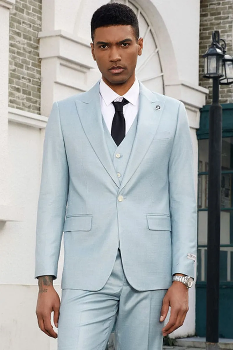 Mens Stacy Adams Suit - Stacy Adams Suit Men's Summer Suit - Sky Blue Vested Peak Lapel sold by Alberto Nardoni