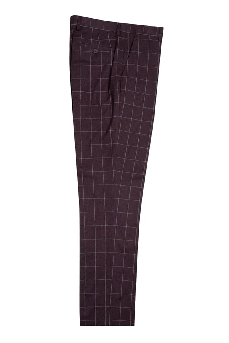 Mens Stacy Adams Suit - Stacy Adams Suit Men's Burgundy Windowpane Plaid Vested Suit sold by Alberto Nardoni product image thumbnail 2