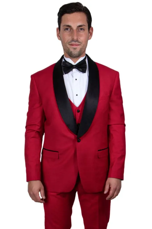 Mens Stacy Adams Suit - Stacy Adams Men's Red Vested Shawl Lapel Tuxedo - One Button sold by Alberto Nardoni