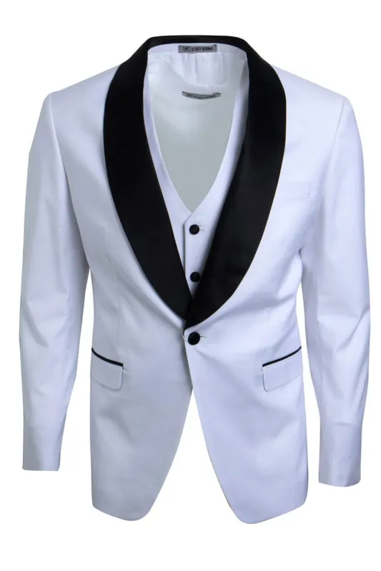 Mens Stacy Adams Suit -Stacy Adams Suit Men's White One Button Vested Shawl Lapel Tuxedo sold by Alberto Nardoni