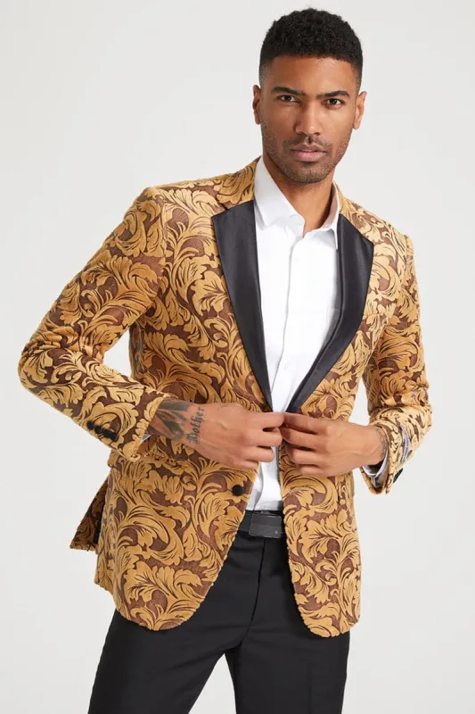 Mens Stacy Adams Suit - Stacy Adams Suit Men's Gold Paisley Velvet Tuxedo Jacket for Prom & Wedding sold by Alberto Nardoni