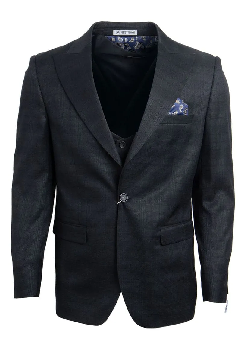 Mens Stacy Adams Suit - Stacy Adams Suit Men's Glen Plaid Suit - One Button Vested Peak Lapel in Black sold by Alberto Nardoni product image thumbnail 2