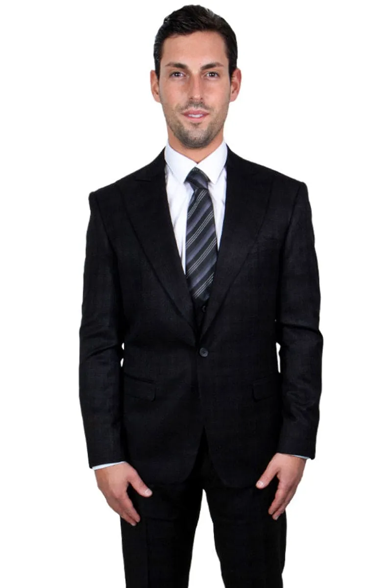 Mens Stacy Adams Suit - Stacy Adams Suit Men's Glen Plaid Suit - One Button Vested Peak Lapel in Black sold by Alberto Nardoni