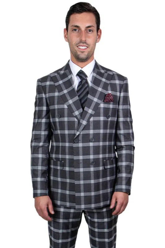 Mens Stacy Adams Suit -Stacy Adams Suit Men's Double Breasted Suit - Black & Grey Windowpane Plaid sold by Alberto Nardoni