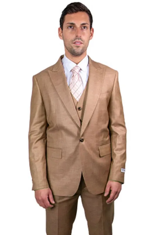 Mens Stacy Adams Suit - Stacy Adams Suit Men's Sharkskin Suit - Taupe, One Button Peak Lapel Vested sold by Alberto Nardoni