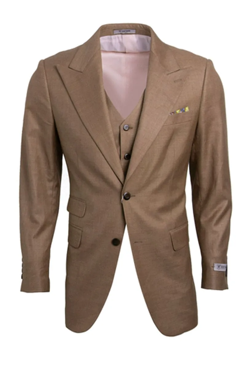 Mens Stacy Adams Suit - Stacy Adams Suit Men's Sharkskin Suit - Taupe, One Button Peak Lapel Vested sold by Alberto Nardoni product image thumbnail 2