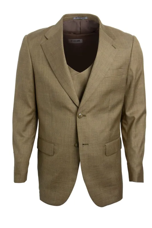 Mens Stacy Adams Suit - Stacy Adams Sharkskin Suit - Men's Two Button Vested in Light Mustard sold by Alberto Nardoni