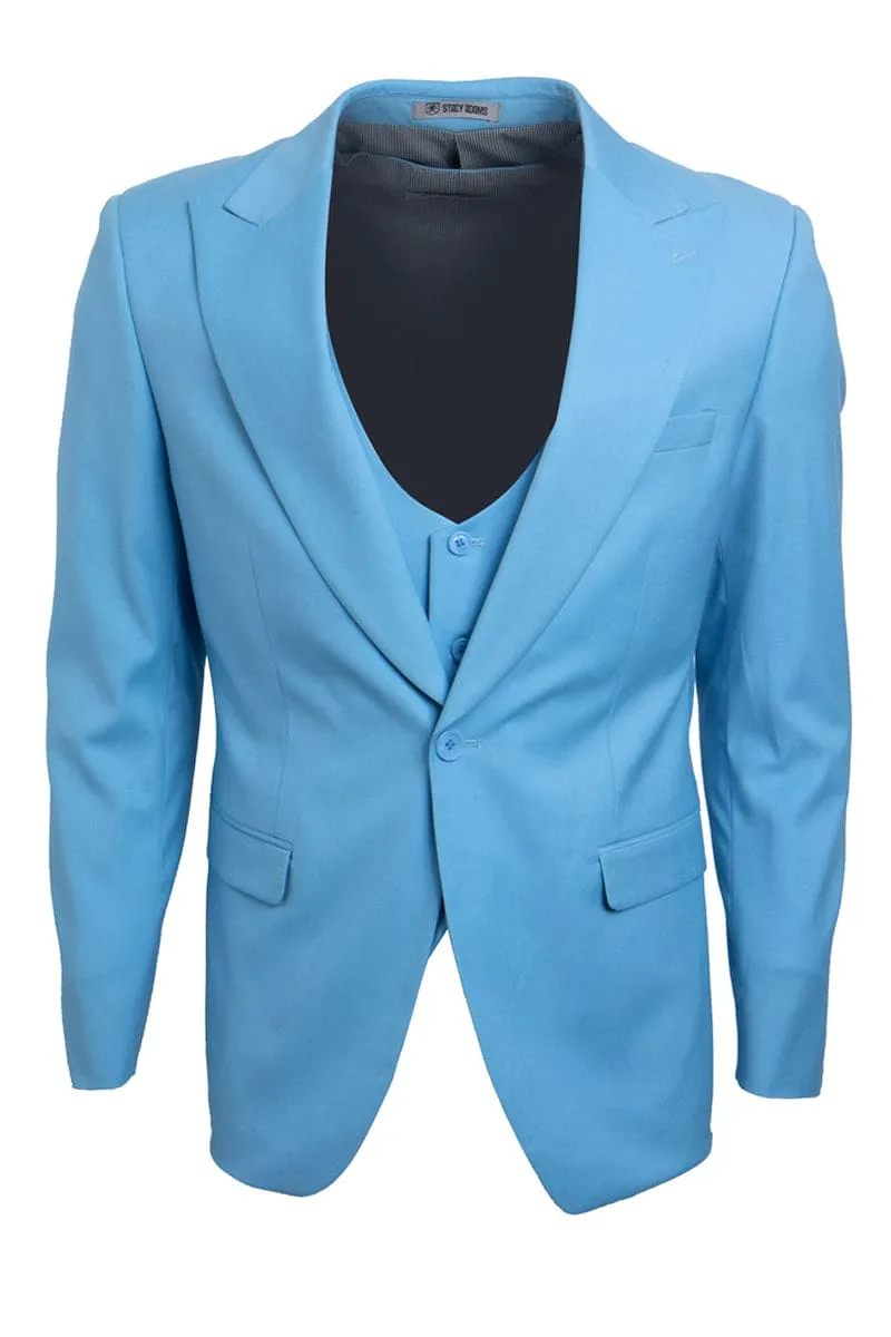 Mens Stacy Adams Suit -Stacy Adams Suit Men's Vested Suit - One Button Peak Lapel in Sky Blue sold by Alberto Nardoni product image thumbnail 2