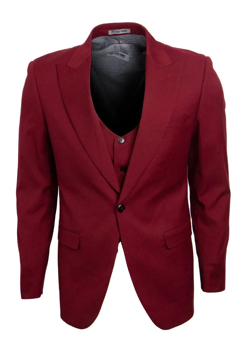 Mens Stacy Adams Suit - Stacy Adams Suit Men's Vested Suit - Cherry Red with One Button Peak Lapel sold by Alberto Nardoni product image thumbnail 2