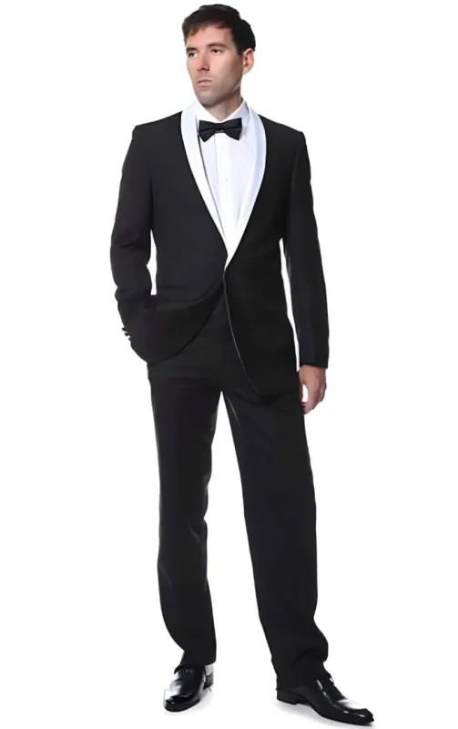 Men's Two Toned Black With White Lapel 1 Button Suit Shawl Collar Dinner Jacket Looking Fashion Tuxedo For Men sold by Alberto Nardoni