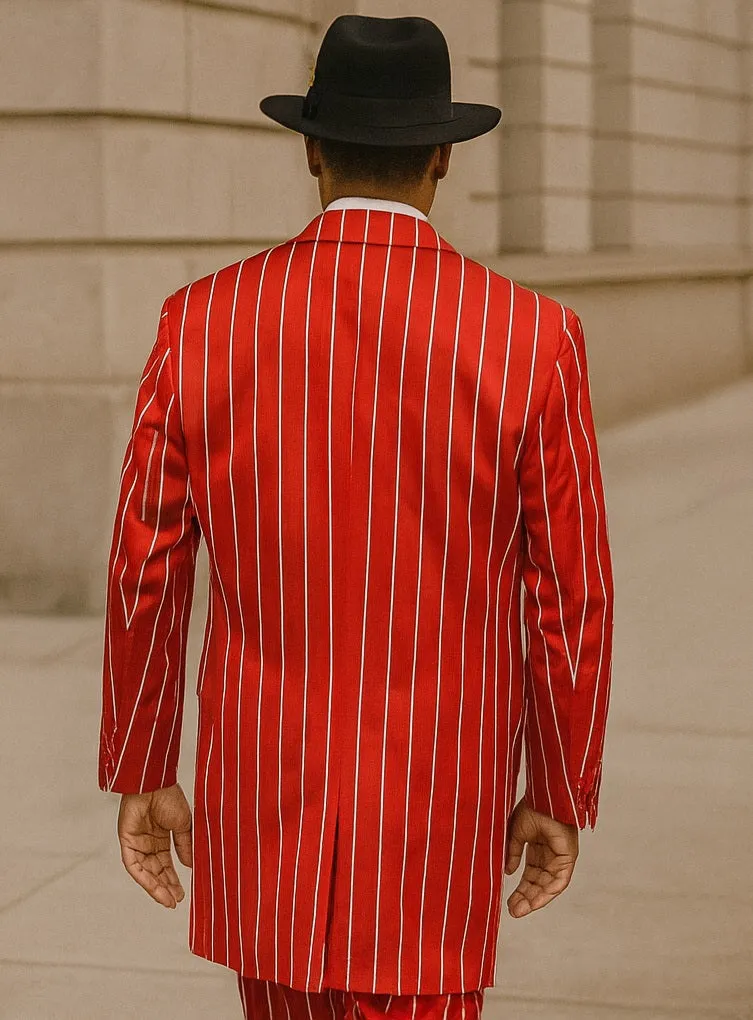 Mens Pimp Coat + Pimp Jacket Vest and Pants - Gangster Red and White Pinstripe Fabric Suit sold by Alberto Nardoni product image thumbnail 3