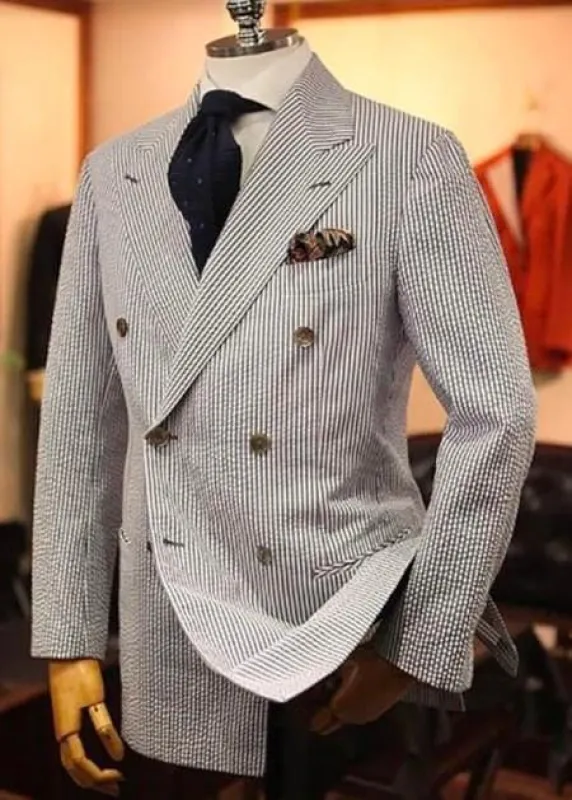 Pinstripe Blazer for Men - Bold Pinstripe Sport Jacket Perfect for Casual or Dressy in Blue sold by Alberto Nardoni